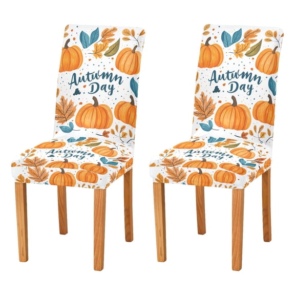 Yayeee 2 Pack Dining Chair Covers Stretch Parson Chairs Slipcovers Seat Protector, Pumpkins Pattern