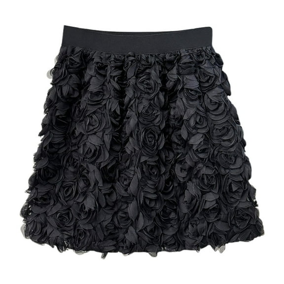 XIAONU Womens Floral Appliqué Mini Skirt Textured Ruffled Short Skirt Eye-Catching Elegant Dinner Date Skirts
