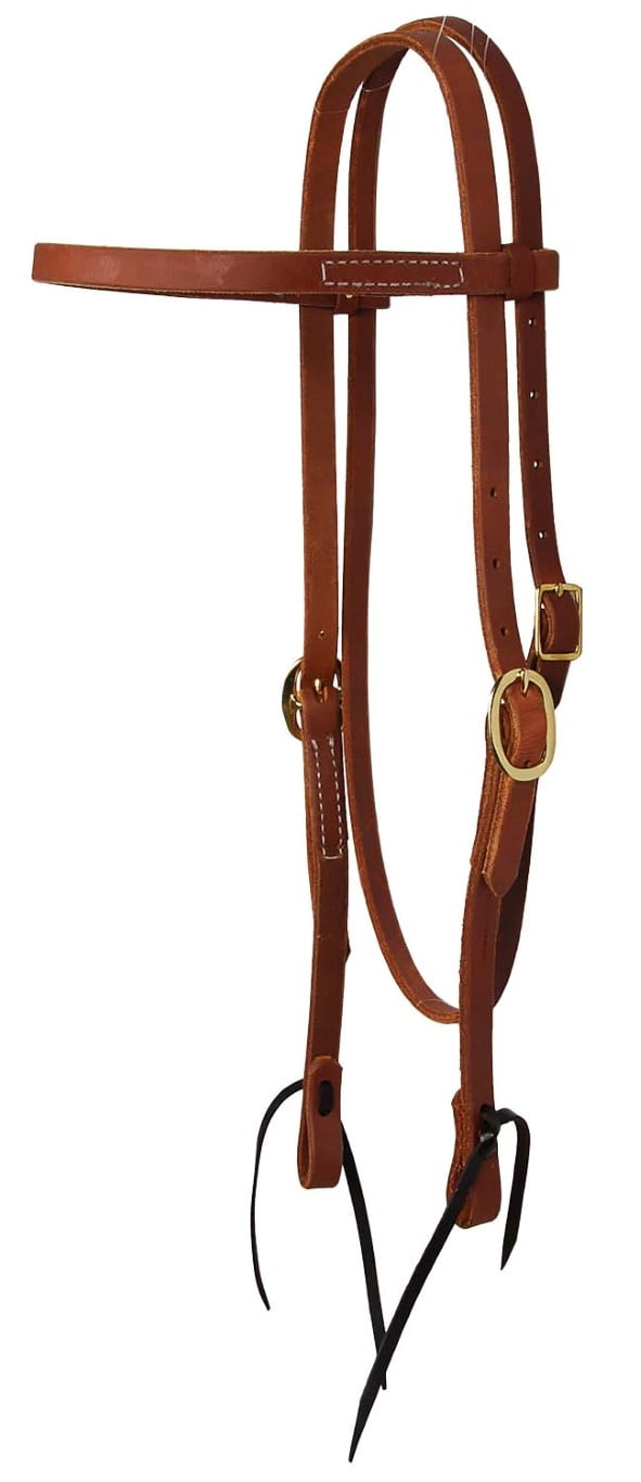 Western Dark Oil Brow band Style Rawhide Braided Headstall with Leather ties 