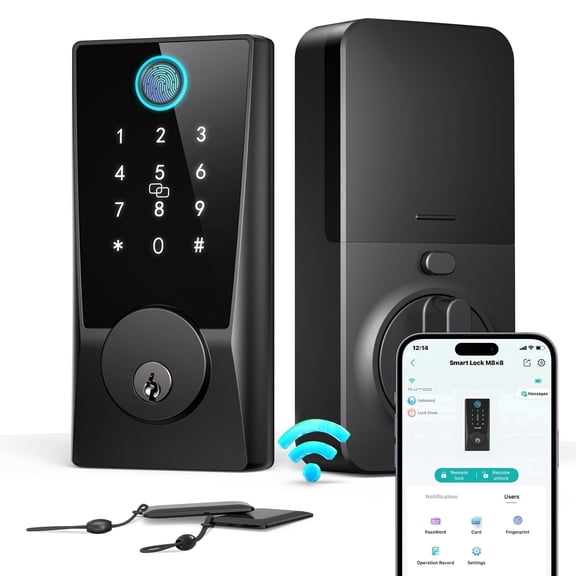 Smart Lock with Built-in Wifi, Fingerprint Keyless Entry Deadbolt with Keypad and App Control, Works with Alexa and Google Home, No Hub Required