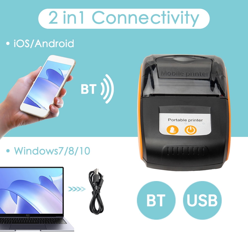 Anself Portable Mini Thermal Receipt Printer, 121x83.5x54.8mm