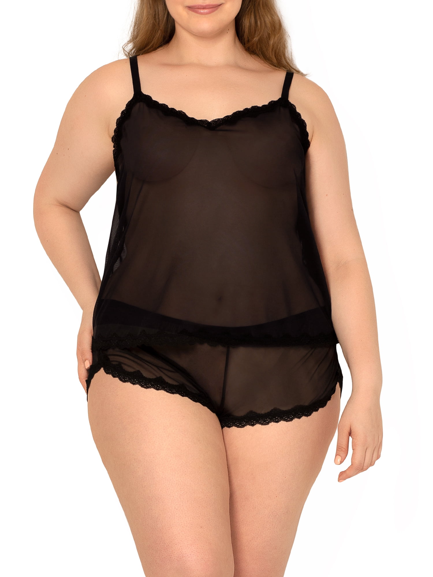 Smart & Sexy Women's Sheer Mesh with Lace Trim Cami and Shorts Lingerie Sleep Set