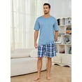 thumbnail image 3 of U2SKIIN Mens Pajama Set Short Sleeve, Pajamas Made from Bamboo Pulp Viscose and Cotton Lightweight PJS for Men(Grey Blue+Royal Blue Plaid, XL), 3 of 4