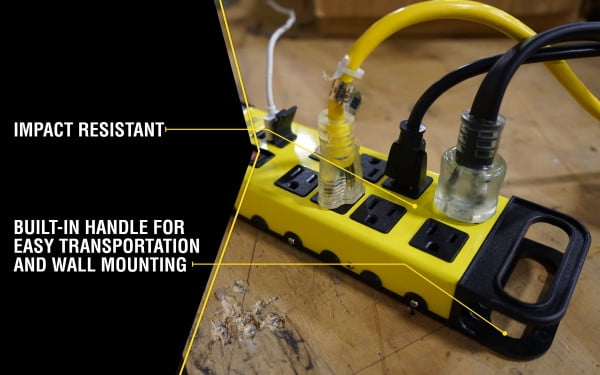 Yellow Jacket 5148 Yellow 8-Outlet Metal Power Block with 2.4A USB Ports and Debris Covers