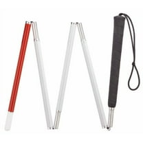 Visually Impaired Cane 4-Section 44" Folding Grip White Cane, Black Handle Aluminum Cane