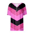 thumbnail image 5 of Camiseta para Mujer Camiseta con Estampado de Botones Manga Corta Diario Fin de Semana Moda Básica Cuello en V Top Regular Rosa Fuerte/S, 5 of 5