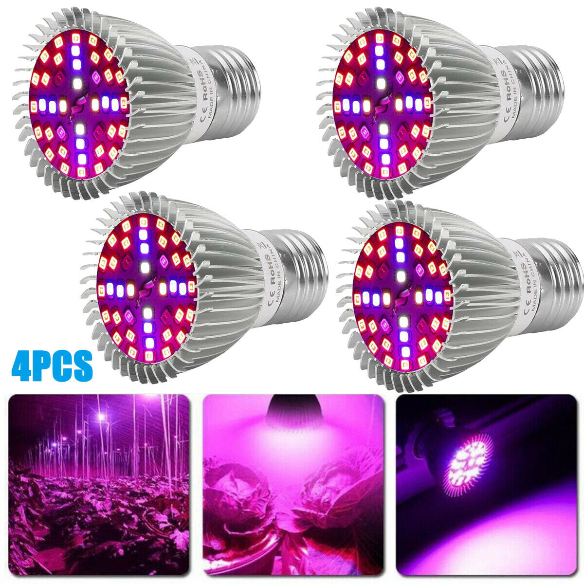 4Pcs 28W LED Grow Light E27 Lamp Bulb for Garden Plant Hydroponic Full Spectrum 