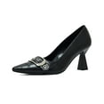 thumbnail image 2 of Women's Kitten Heels Pumps Dress Shoes Closed Toe Slip-on Black Heels, 2 of 9