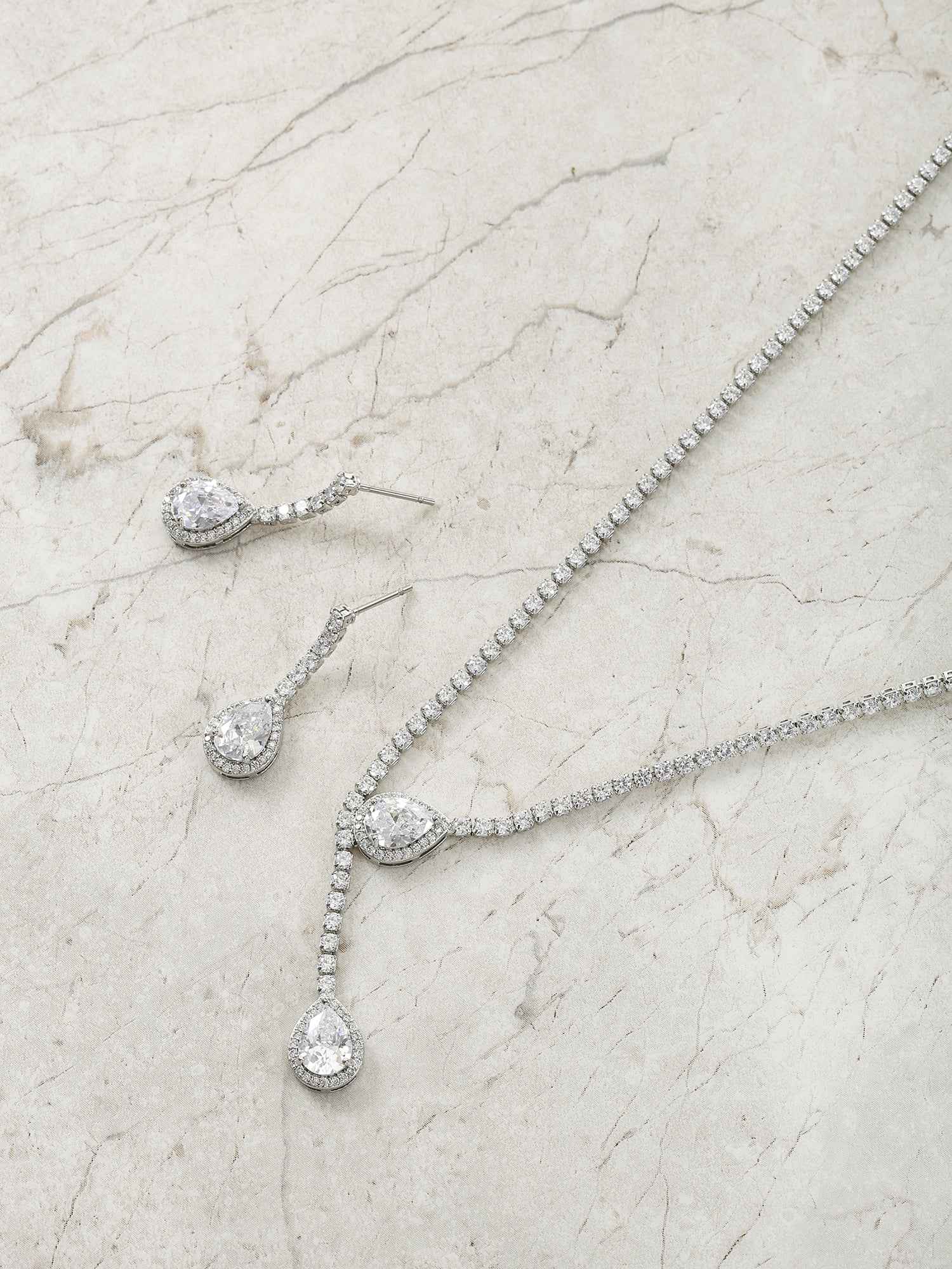 Believe by Brilliance Fine Silver Plated Earring and Necklace Set with Genuine CZ, 1 Piece/1 Pair
