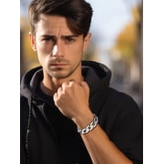PROSTEEL Cuban Link Chain 16MM Bracelet for Men Stainless Steel Hip Pop Silver Chain Bracelets for Son, 7.4 Inches