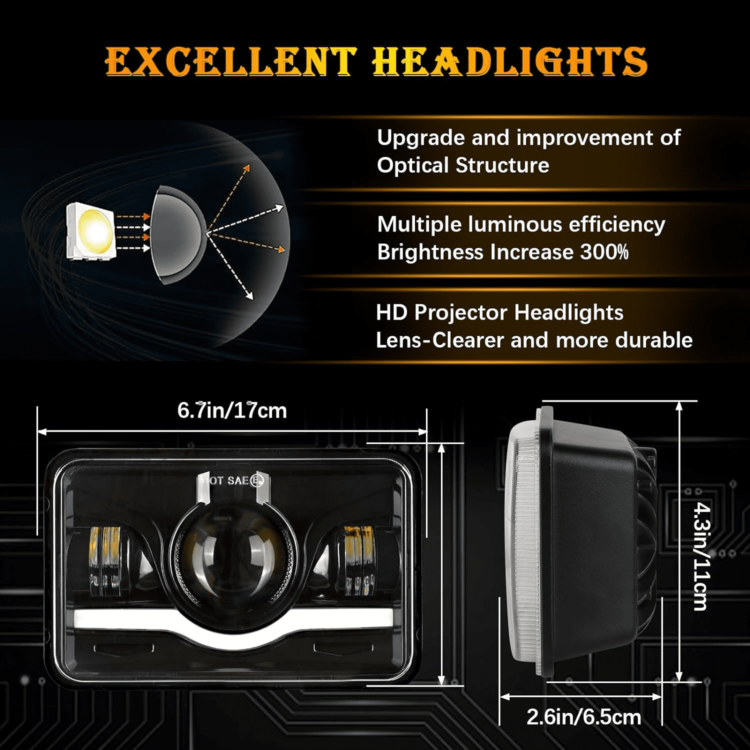 Brightest 4pcs 4x6" Led Headlights H4656 H4652 for Chevrolet El Camino K5 Blazer