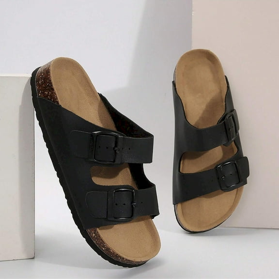 Casual Outdoor Adjustable Slip-On Sandals for Women, Cork Insole with Soft Footbed