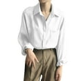 thumbnail image 4 of Yigetop Button Up Shirt Women, Loose Solid Color Temperament Design Casual and Versatile Long Sleeved Top Long Sleeve Shirts for Women White 3XL, 4 of 5