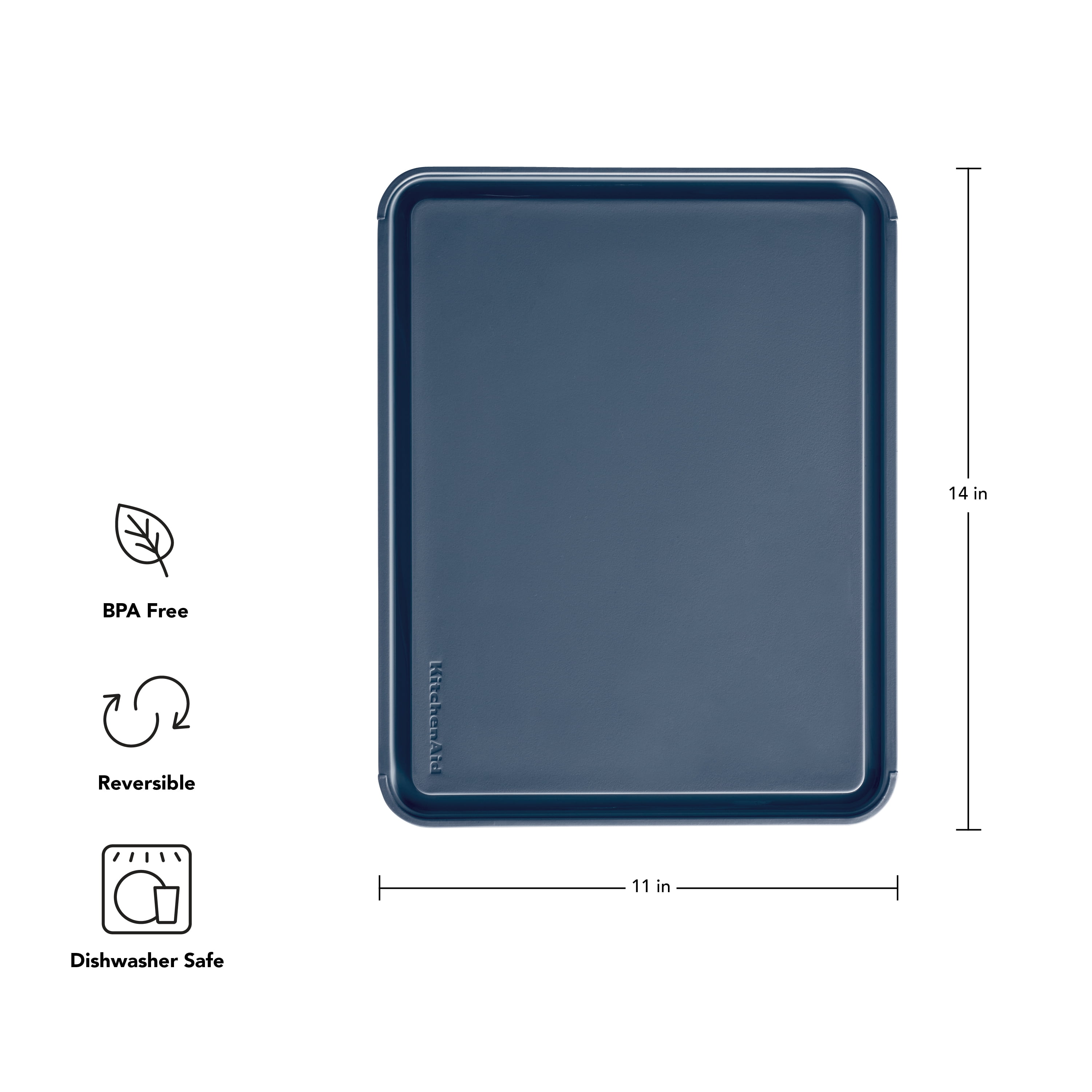 KitchenAid Classic Plastic Cutting Board with Trench, Non-Slip Edges, Dishwasher Safe, 11x14, Ink Blue