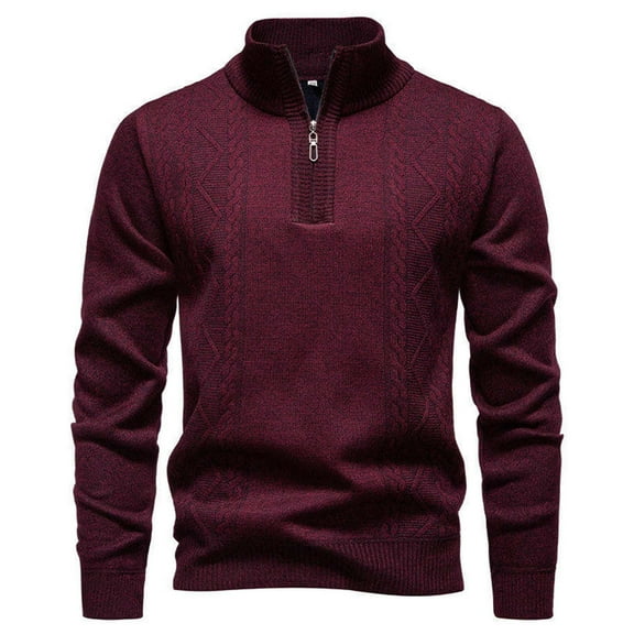 ZUKMRJPC Men's Quarter Zip Sweaters Long Sleeve Slim Fit Vintage Pullover Sweater Warm Stand Collar Knit Tops Business or Casual Wear