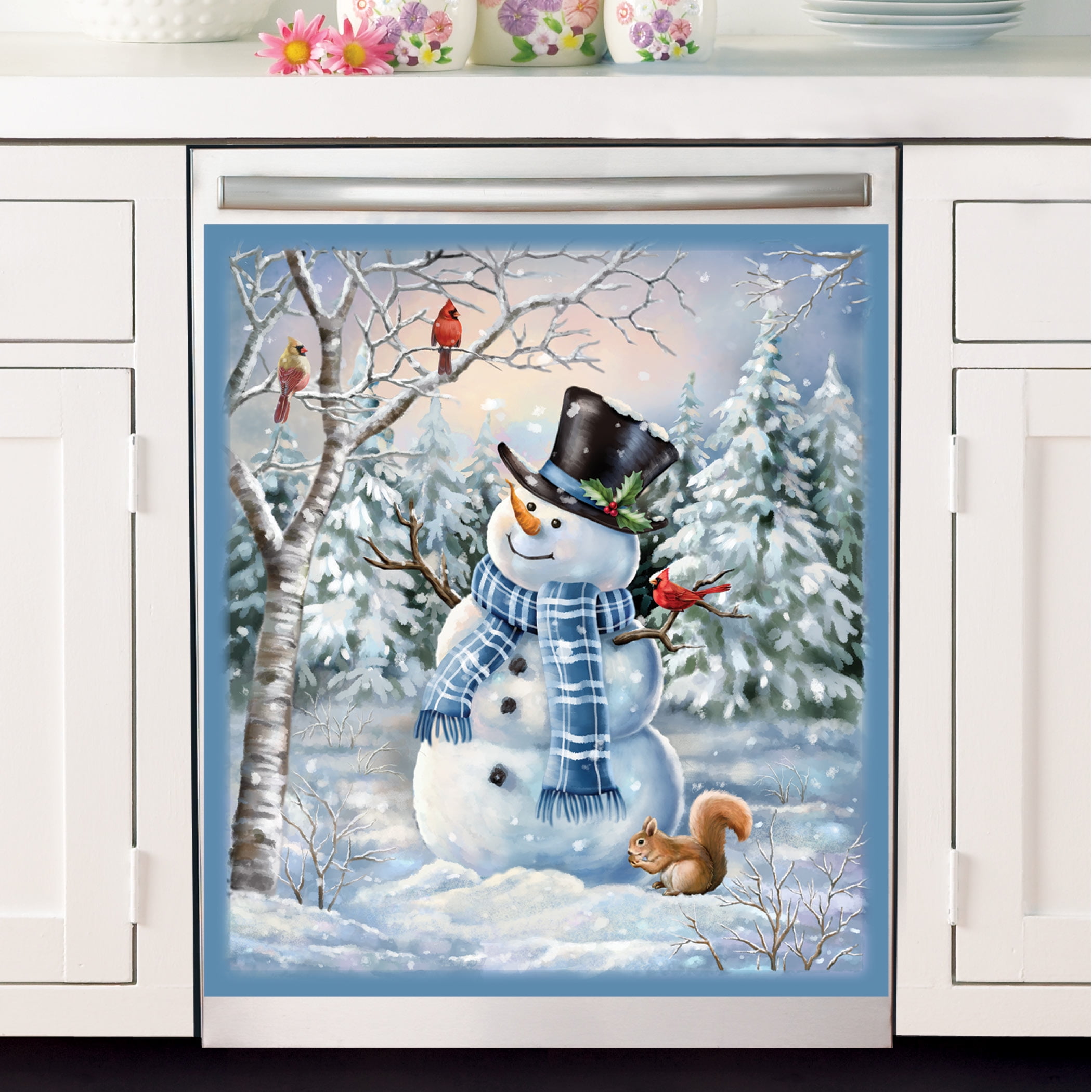 Winter Snowman and Woodland Creatures Kitchen Dishwasher
