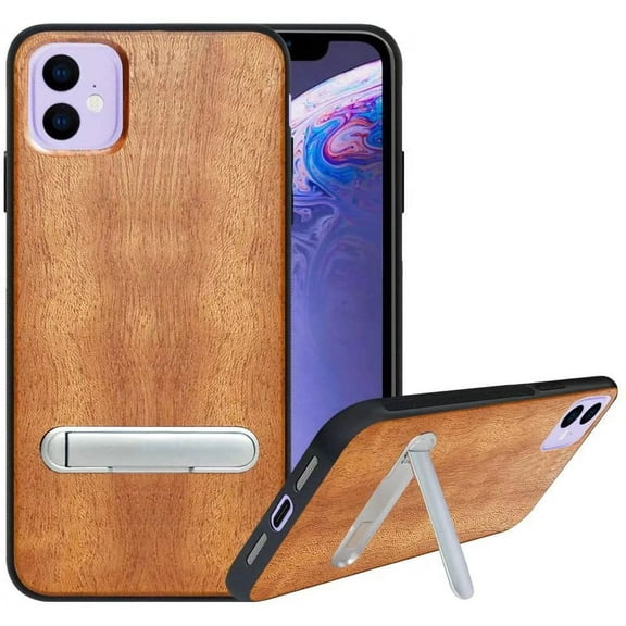 Labanema Apple iPhone 11 (2019) 6.1" Case, Apple iPhone 11 (2019) 6.1" Cover with Metal Kickstand, Natural Wood TPU Cover, Anti Scratch Case for Apple iPhone 11 (2019) 6.1" (Wood)