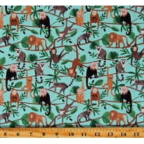 Cotton Lemurs Monkeys Trees Branches Animals Ticket to the Zoo Turquoise Cotton Fabric Print by the Yard (Y3530-101Turquoise)