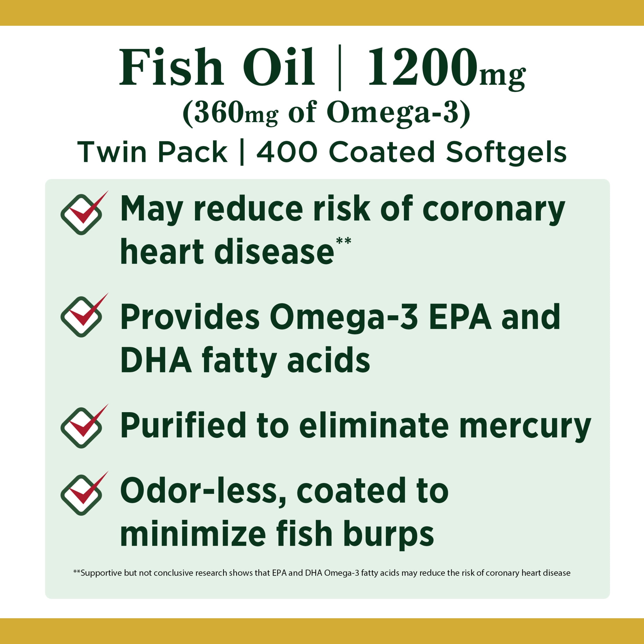 Nature's Bounty Fish Oil Softgels, 1200 Mg, 200 Ct , 2 Pack