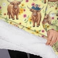 thumbnail image 3 of Oversized Wearable Blanket Hoodie,Yellow Highland Cow Flower Hat Pattern Sherpa Blanket Hoodie with Super Pockets,Super Warm Fuzzy Pullover for Women & Men, 3 of 6
