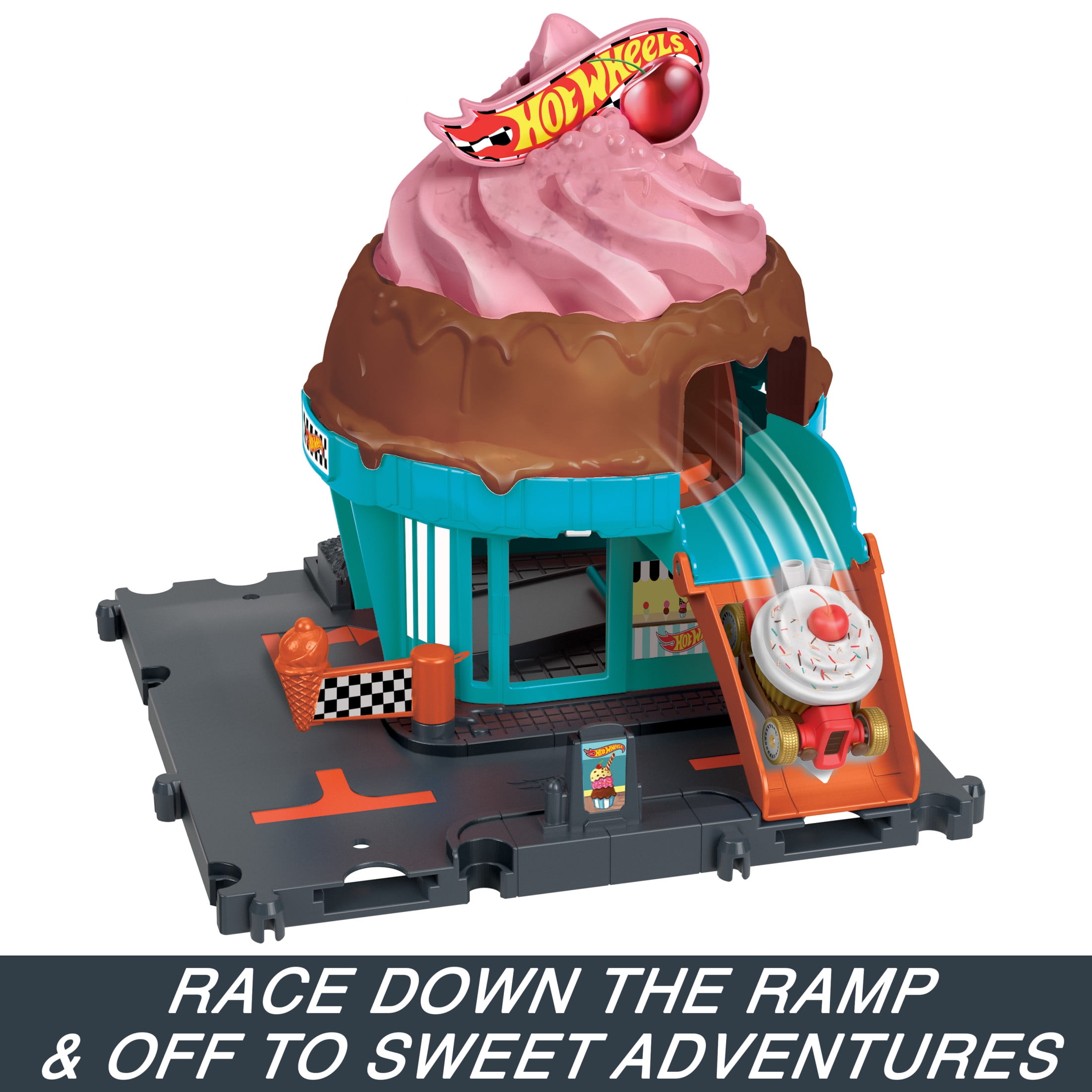 Hot Wheels, Playset, Multicolor, Downtown Ice Cream Swirl