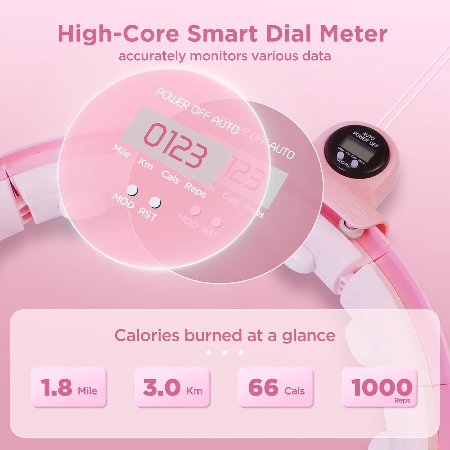 Infinity Hoop for Adult Weight Loss, 2 in 1 Smart Fitness Hoop with Counter & Detachable Knots, Weighted Exercise Fit Hoop Suitable for Women and Kids, Pink