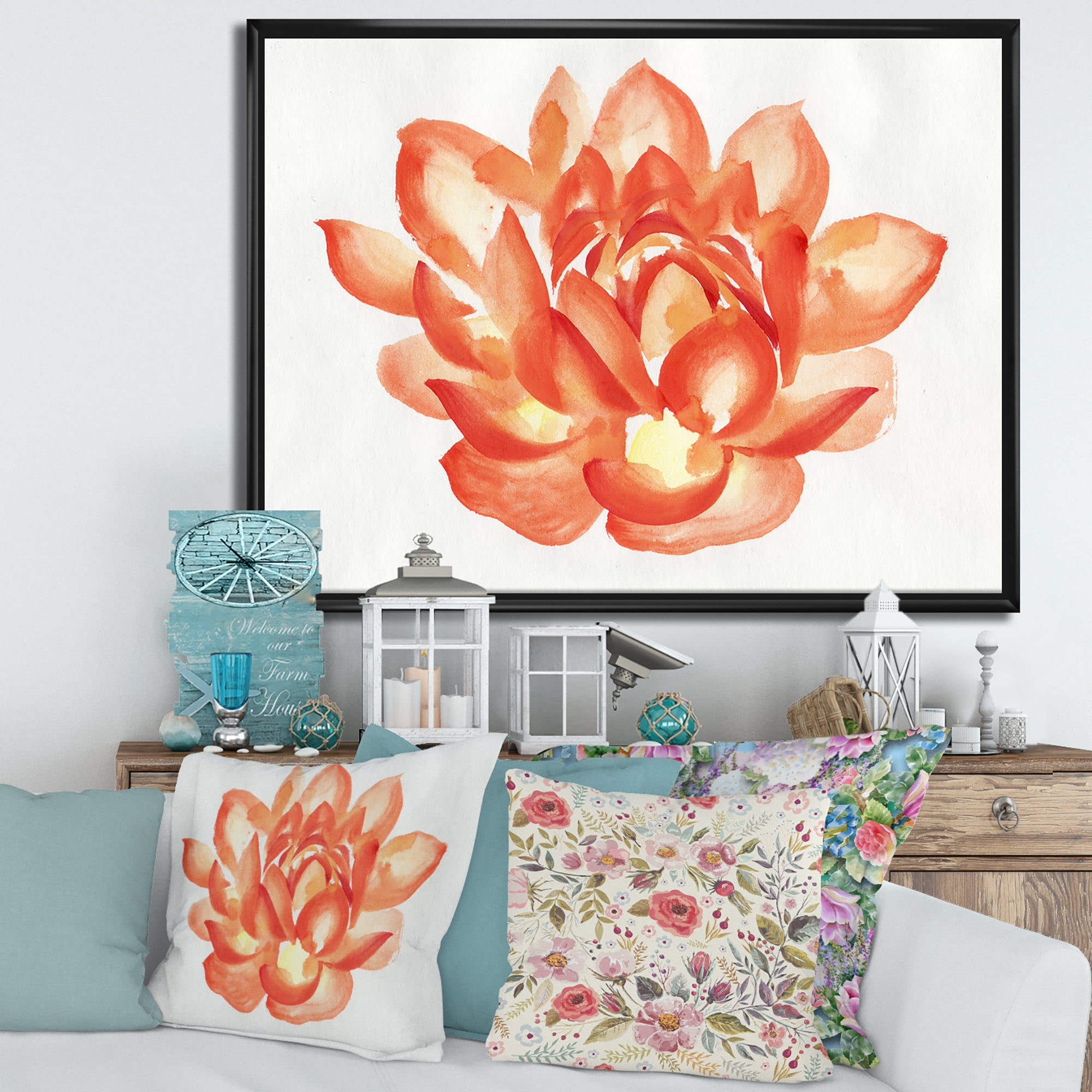 Designart 'Ancient Detail of A Orange Lotus' Traditional Framed Canvas Wall Art Print