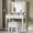 White, variant on melmine Vanity Desk with Storage Stool Fluted Dressing Table with Mirror and 3-Color Lights Vanity with 2 Large Drawers & Charging Station, Wood Color