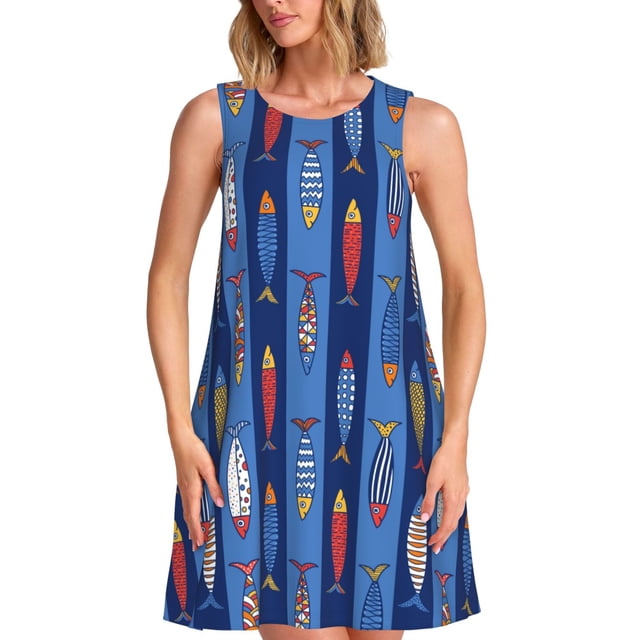 Disketp Cute Fish para Vestido sin Mangas para Mujeres, Vestidos de Verano para Mujeres, Casual y Holgado para la Playa