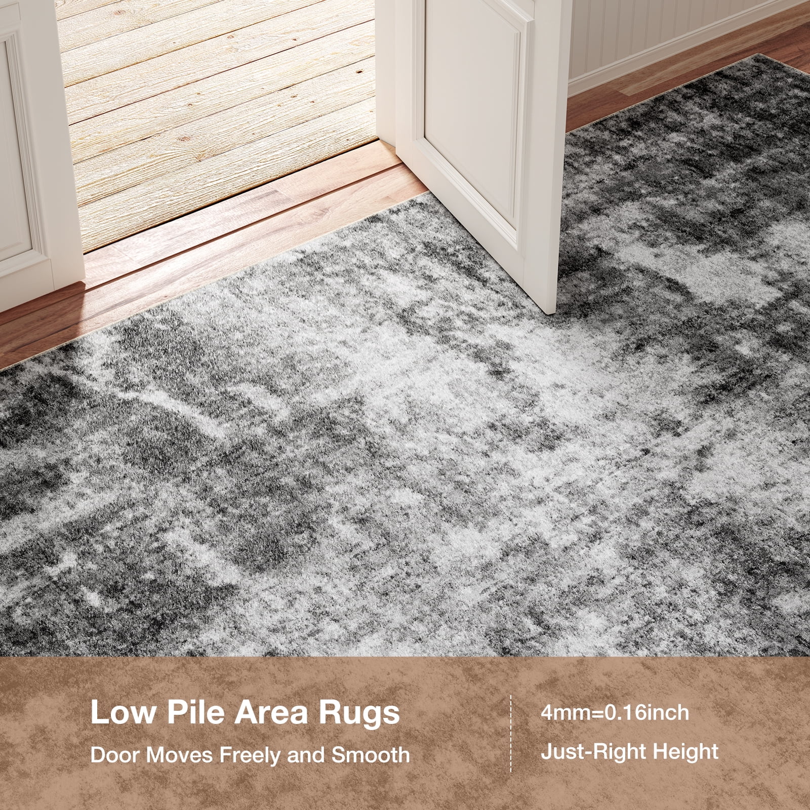 Washable Area Rug for Living Room, 8'x10' Non-Slip Neutral Abstract Gray Indoor Rugs, Low Pile Stain Resistant Carpet for Bedroom Kitchen