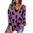 thumbnail image 3 of Haut pour Femme Imprimé Blouse à Manches Longues V Haut Décontracté Imprimé Col Ample Chandail à Enfiler, Violet, TG, 3 of 3