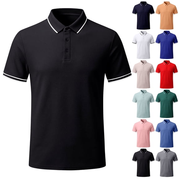 BRANROY Men's Short Sleeve Classic Polo Shirt - Business Casual Slim Fit Collared Top for Men, Lightweight Breathable Summer Shirts, Father's Day Gift for Office,Black,L