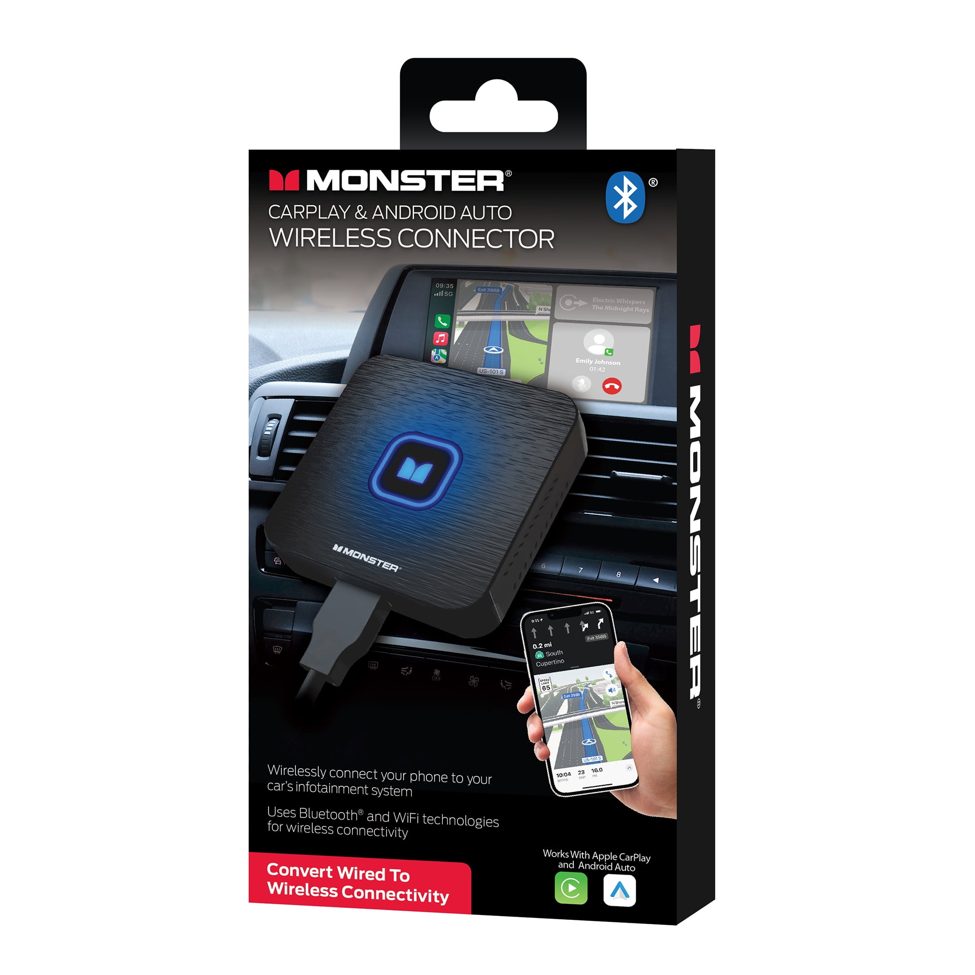 Monster Wireless Adapter for Apple CarPlay and Android Auto, Plug-and-Play