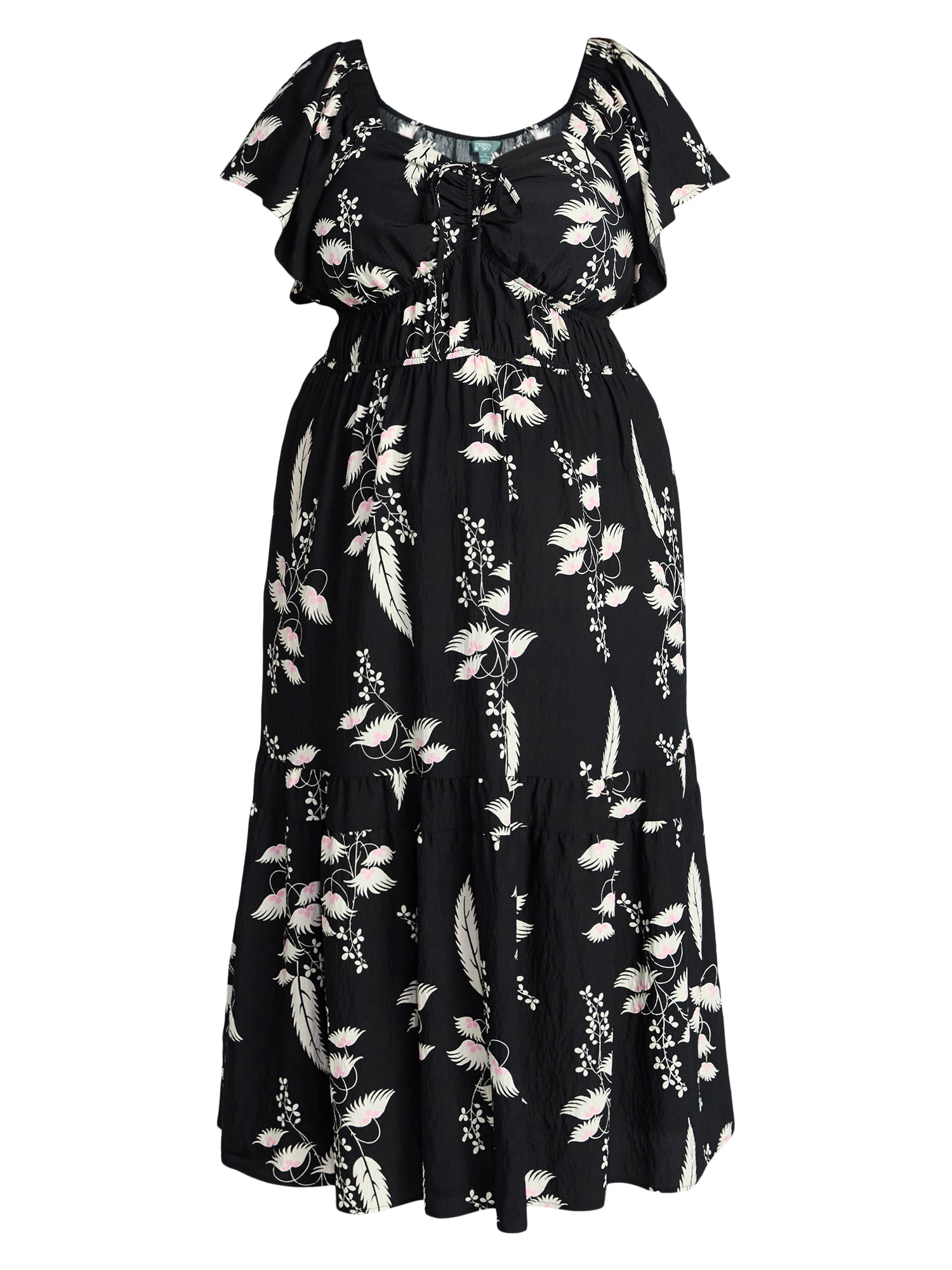 Terra & Sky Women's Plus Size Sweetheart Maxi Dress with Flutter Sleeves, Sizes 0X-4X
