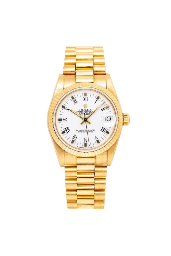 Pre-Owned Rolex Datejust 31MM 68273 White Dial Yellow Gold President Bracelet