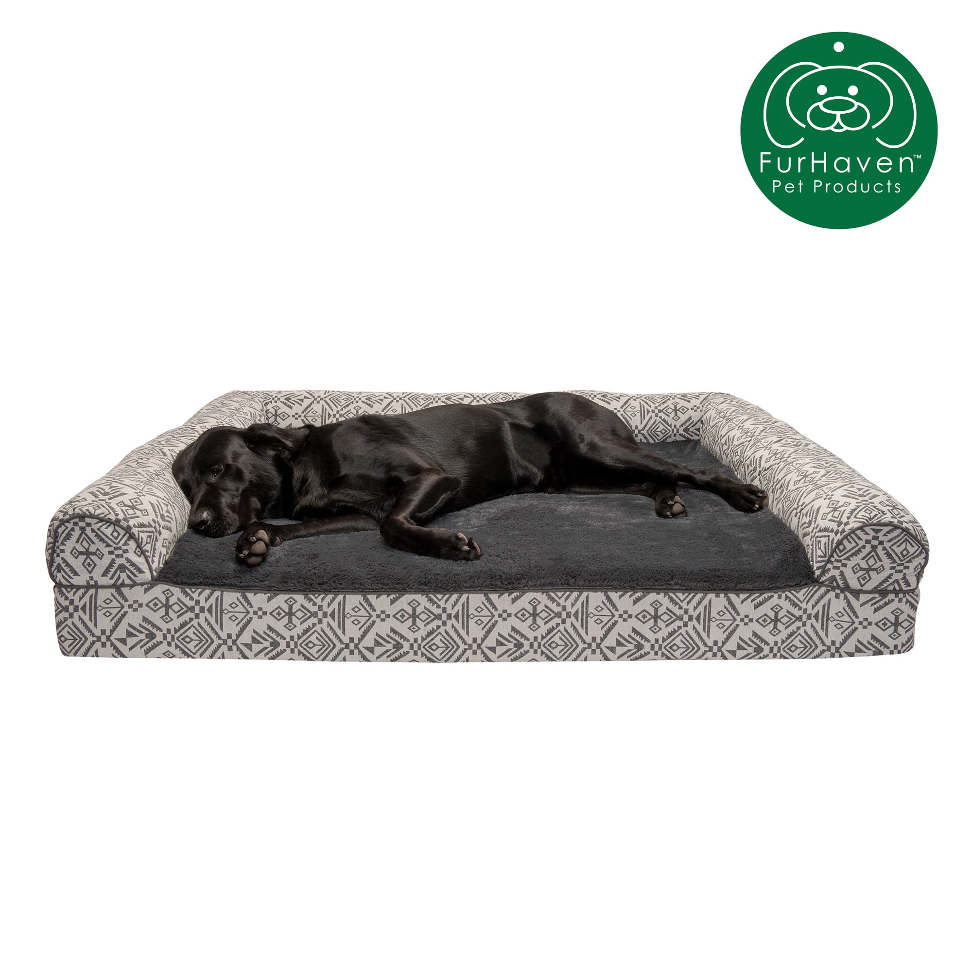 FurHaven Southwest Kilim Orthopedic Sofa Pet Bed for Dogs & Cats - Boulder Gray, Jumbo Plus