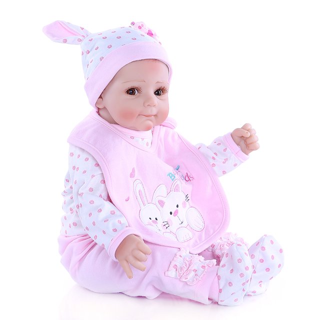 Muñeca Decdeal Reborn Baby Doll 21 pulgadas Sweet Face Realista Silicona Vinyl Baby Dolls Regalos para niños Set de cumpleaños con babero de conejo (Rosa) Decdeal Muñeca