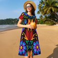 thumbnail image 4 of Disketp Colorful Floral para Vestido de Manga Corta para Mujeres, Vestidos de Verano para Mujeres, Casual y Holgado para la Playa, 4 of 6