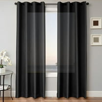 2 PANEL MIRA  SOLID BLACK SEMI SHEER WINDOW FAUX SILK ANTIQUE BRONZE GROMMETS CURTAIN DRAPES 55 WIDE X 108" LENGTH