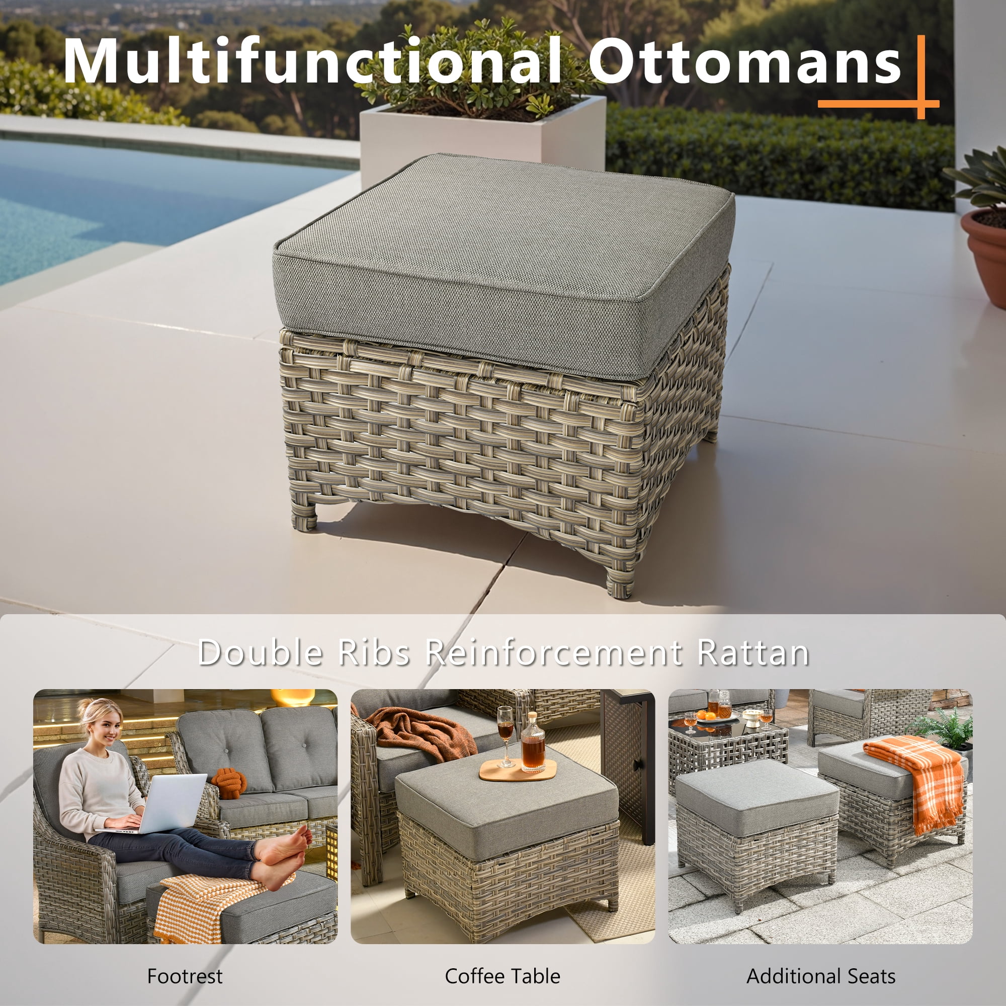 Vcatnet Outdoor Patio Furniture Sets 5 Pieces Sectional Sofa All Weather Wicker High Back Conversation Set with Ottoman Dark Gray