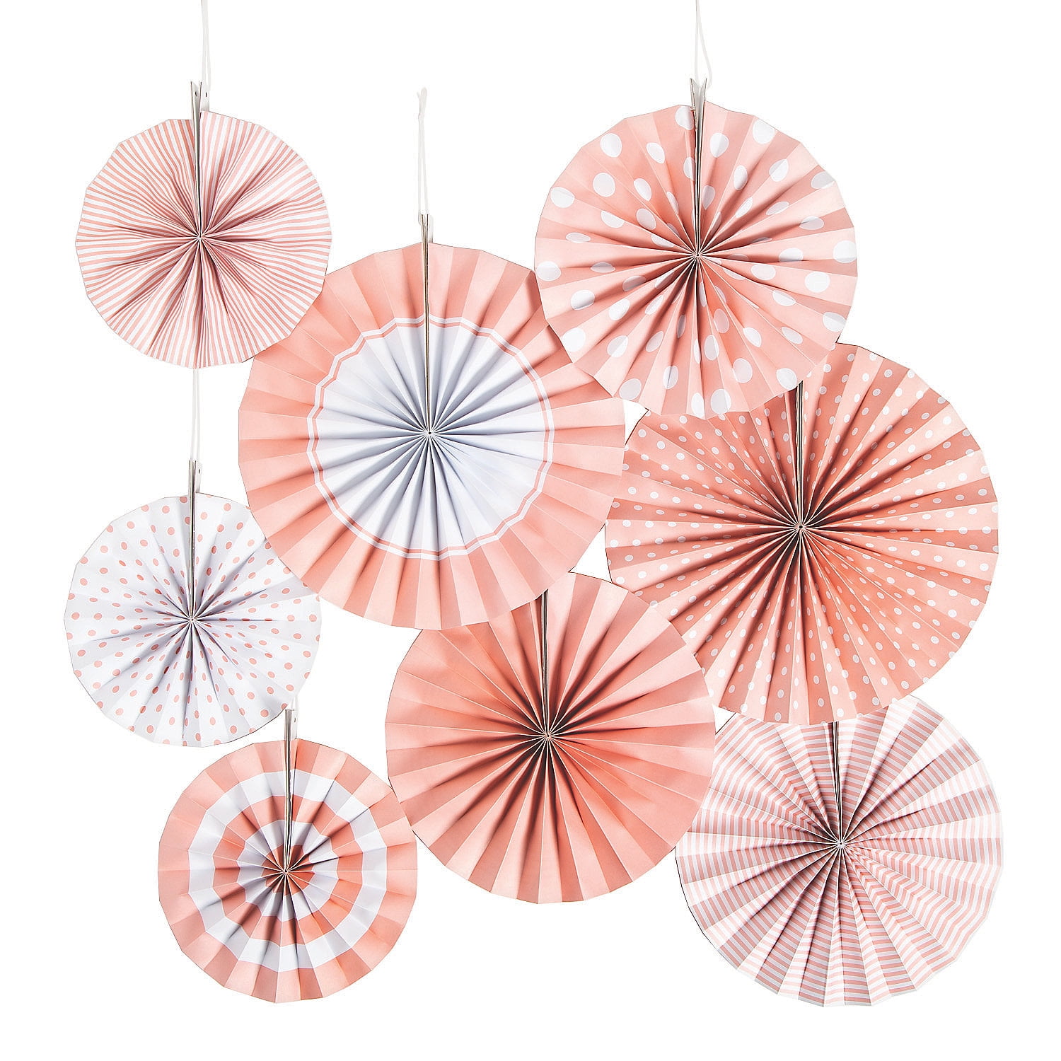 Classic Pink Paper Fan Assortment Party Decor 8 Pieces
