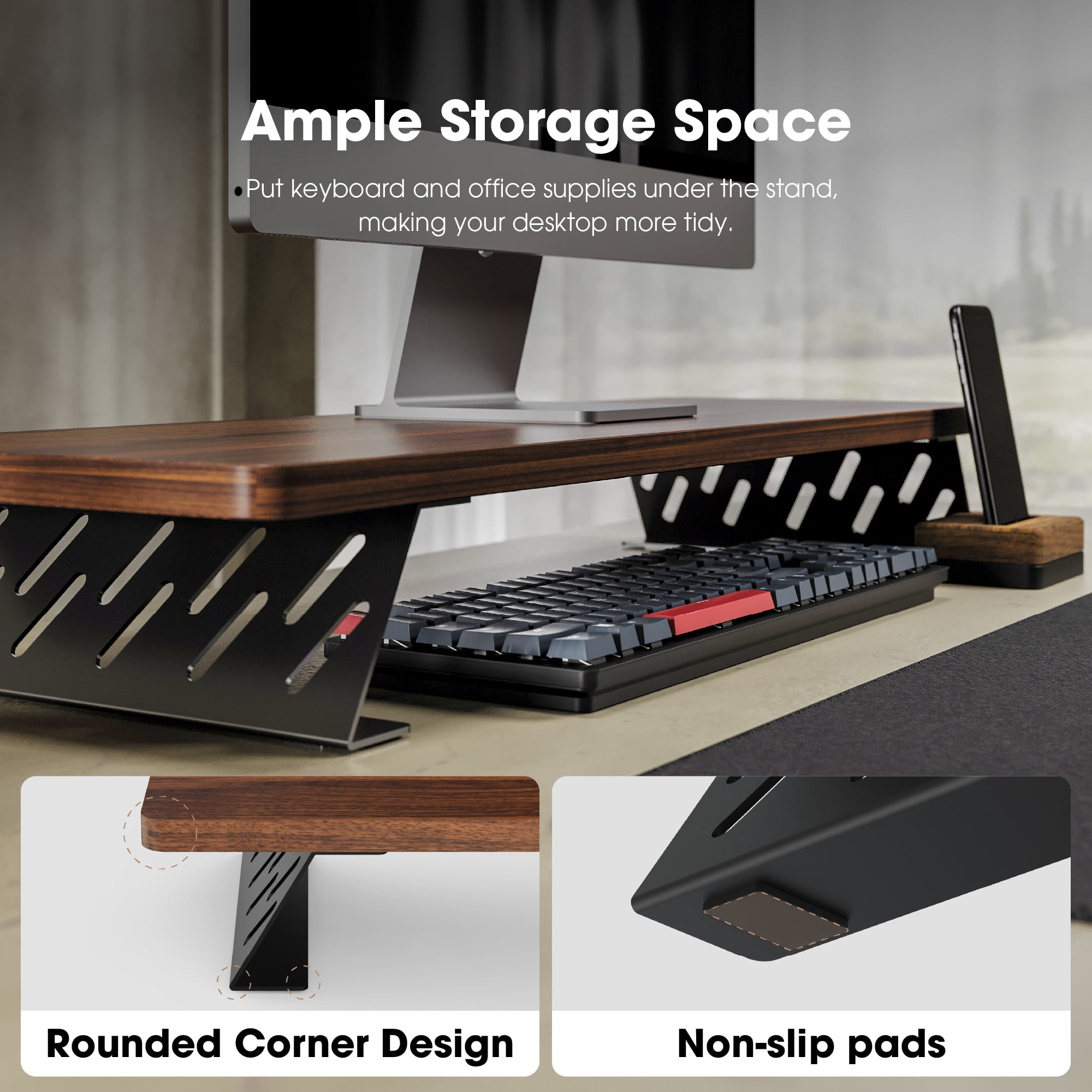Fenge Dual Monitor Stand Riser, 31.5 inch Long Monitor Stand for Desk