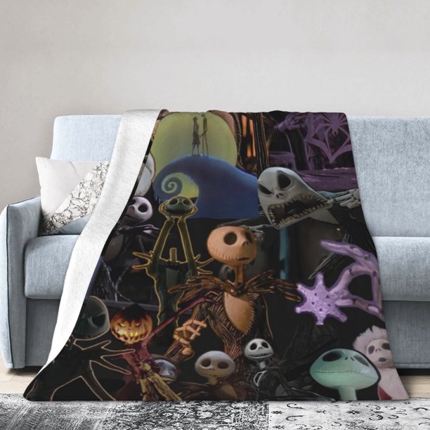 Manta de tela de superficie vertical súper suave de varios tamaños de Pesadilla antes de Navidad, acogedora y cálida, adecuada para cama, sofá, campamento, viajes, para todas las estaciones, liviana
