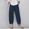 thumbnail image 4 of Eashery Straight Leg Pant for women Drawstring White Beach Pant Casual Solid Cotton Pants for Women (Solid Color,Blue,XXL), 4 of 5
