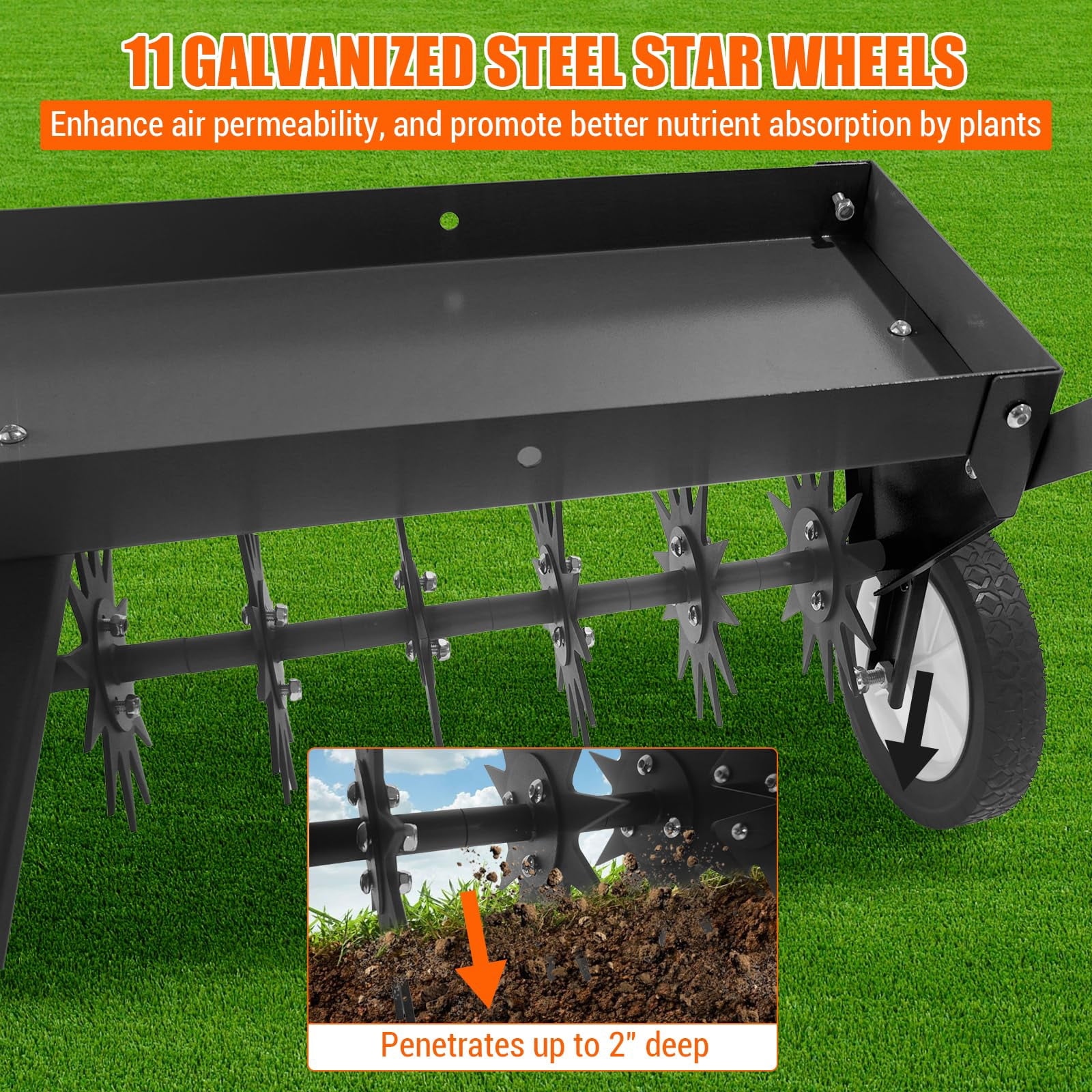 40 Inch Tow Behind Aerator, Plug Aerator for Lawn Tractor with Universal Hitch, Steel Coring Teeth & Transport Wheel, for Yard, Farm & Garden,Black