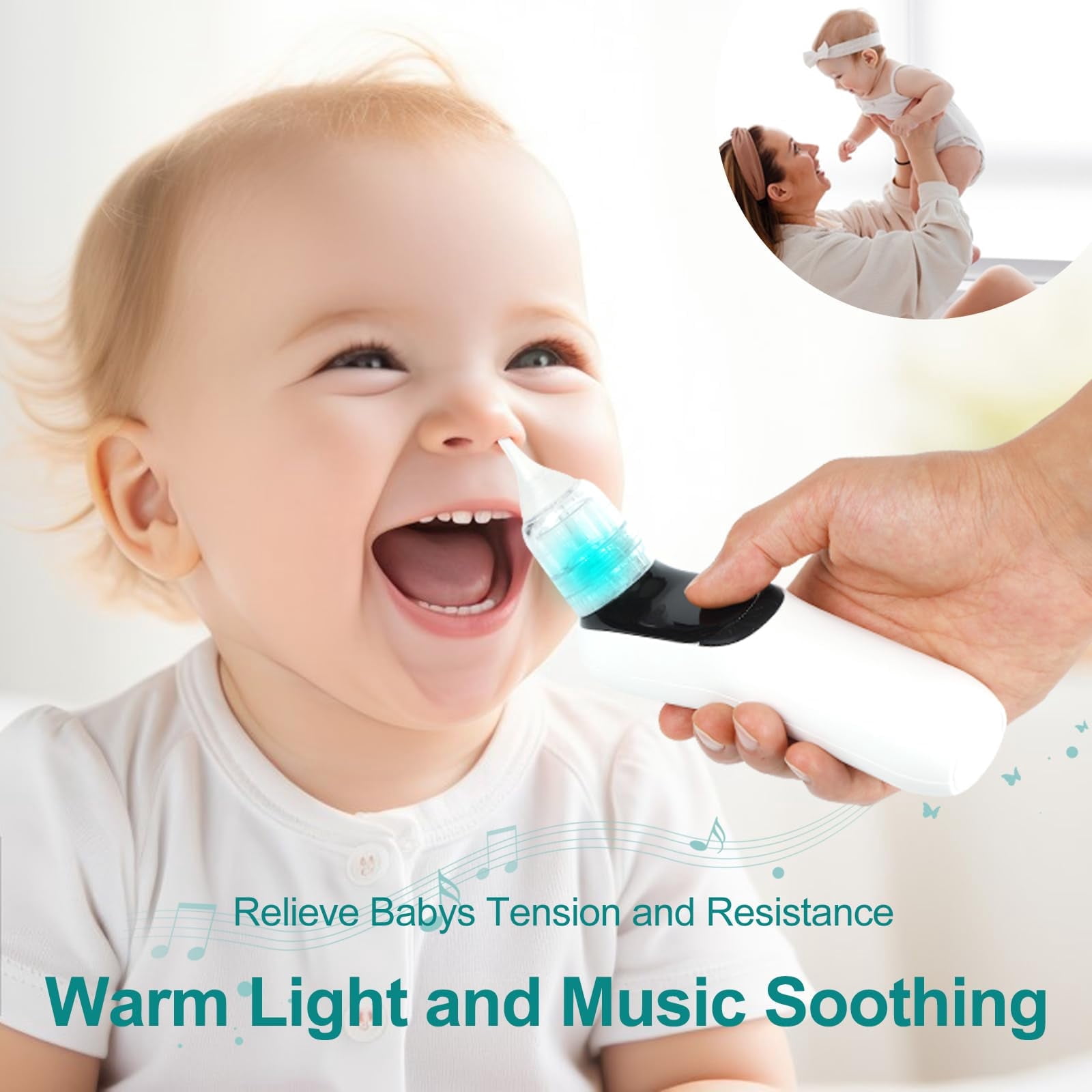 Baby Electric Nasal Aspirator with 3 Suction Levels, Music &  Light, USB Rechargeable Nose Cleaner for Infants & Toddlers