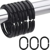 LAMIRO 10 PCS Shower Curtain Rings,Plastic Black Shower Curtain Hooks,C-Shaped Rings Hook Hanger Bathroom Shower Window Rod