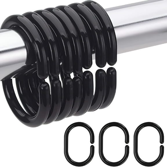 LAMIRO 10 PCS Shower Curtain Rings,Plastic Black Shower Curtain Hooks,C-Shaped Rings Hook Hanger Bathroom Shower Window Rod