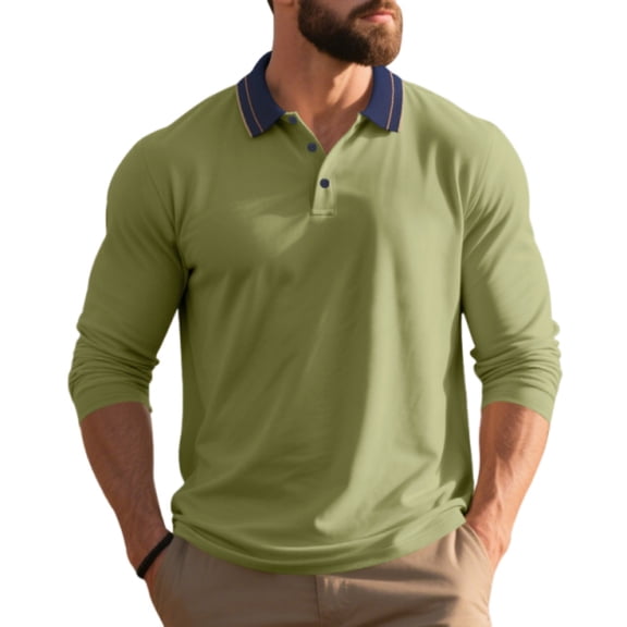JoveMarine Mens Long Sleeve Button Down Shirts Casual Business Relaxed Fit Collared Polo for Work,Army Green L
