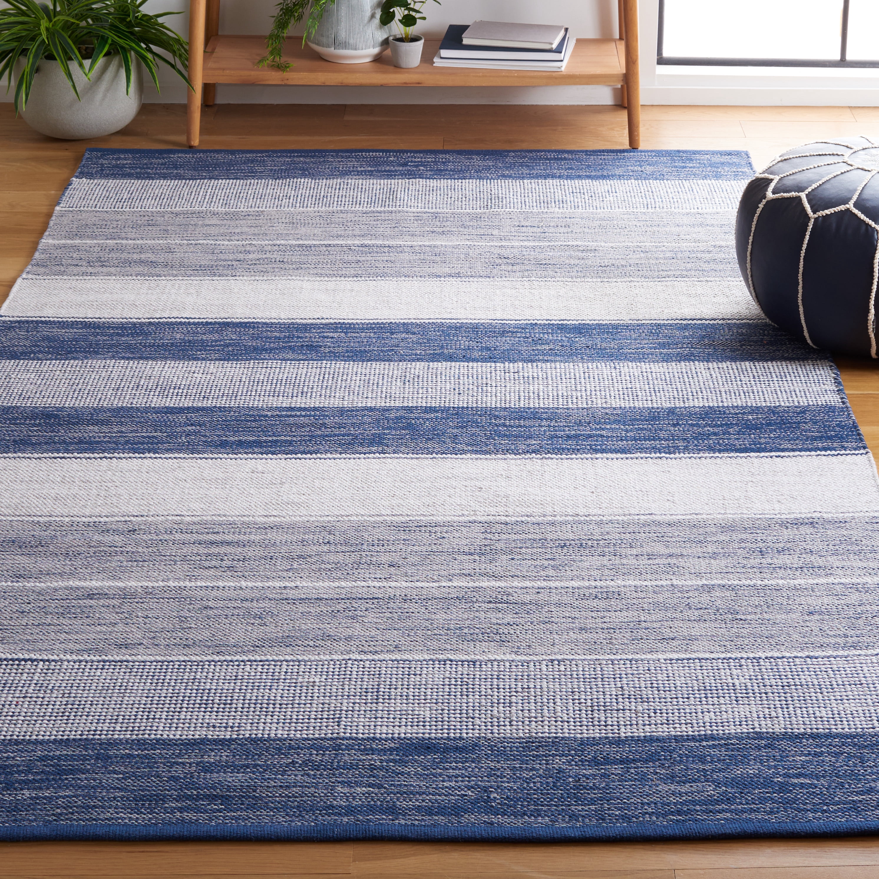 SAFAVIEH Striped Kilim Amina Striped Cotton Area Rug, Grey/Blue, 5' x 8'